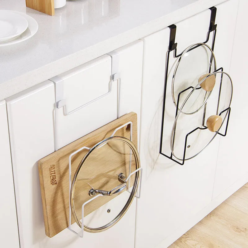 Hanging Pot Lid Rack for Cupboard Door Cutting Board Storage Shelf