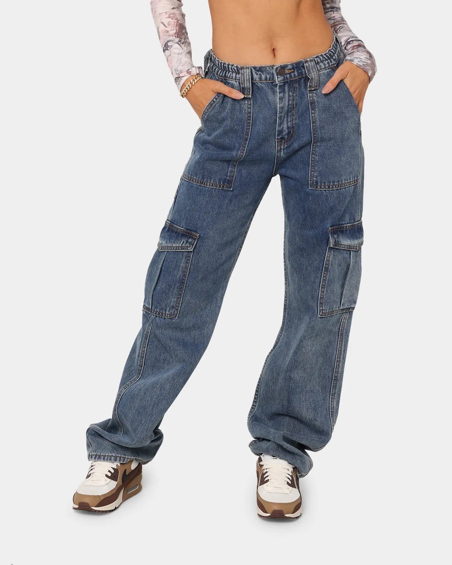 2023 New Y2K Women's High Waist Multi Pocket Cargo Jeans Fashion Loose