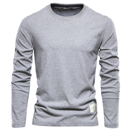 Men‘s T-shirts 100% Cotton Long Sleeve Casual Tops Solid Color High