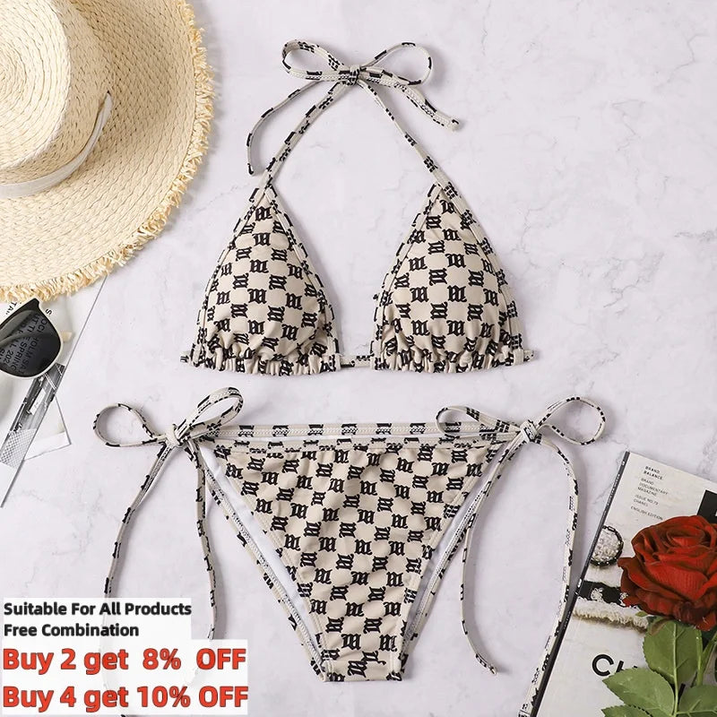 Sexy Rear Tie Fastening Bikini Set Summer Swimsuit S-XL Two Piece