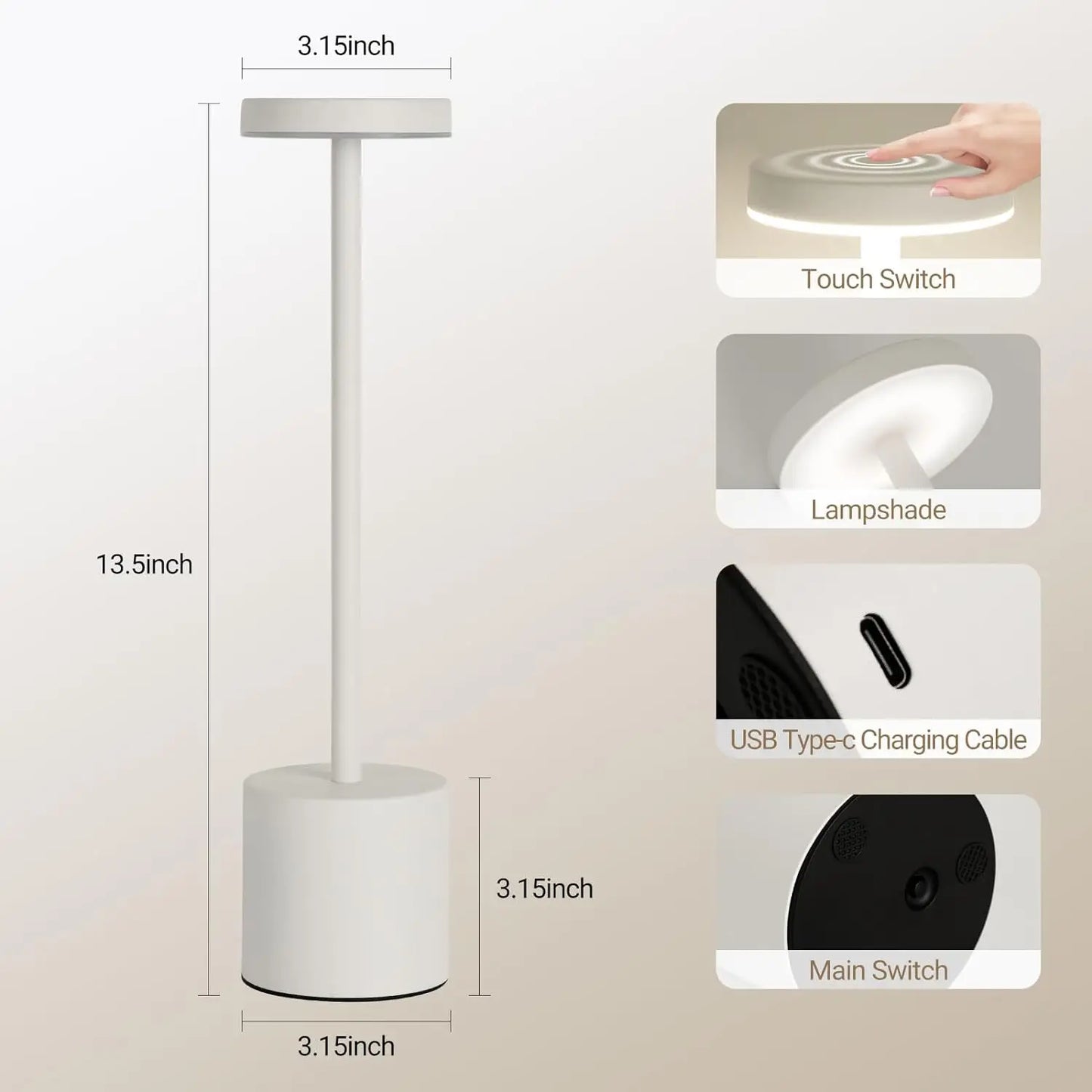 Rechargeable Table Lamp Touch Sensor LED Desktop Night Light Wireless
