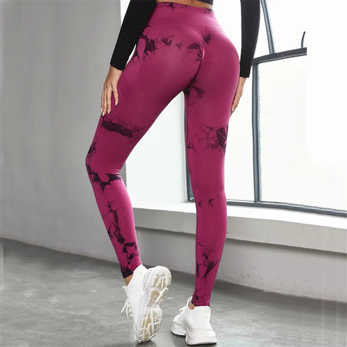 QK S-L Women Dye Seamless Yoga Pants High Waist Leggings Scrunch Gym