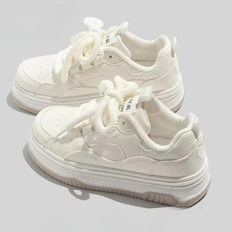 Round-toe Lace-up Casual White Thick-soled Vulcanized Shoes Seasonal