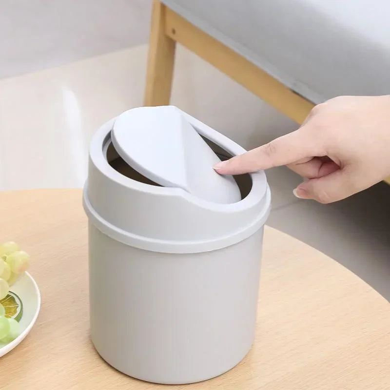Mini Desktop Bin Small Trash Can Tube with Cover Bedroom Trash Can