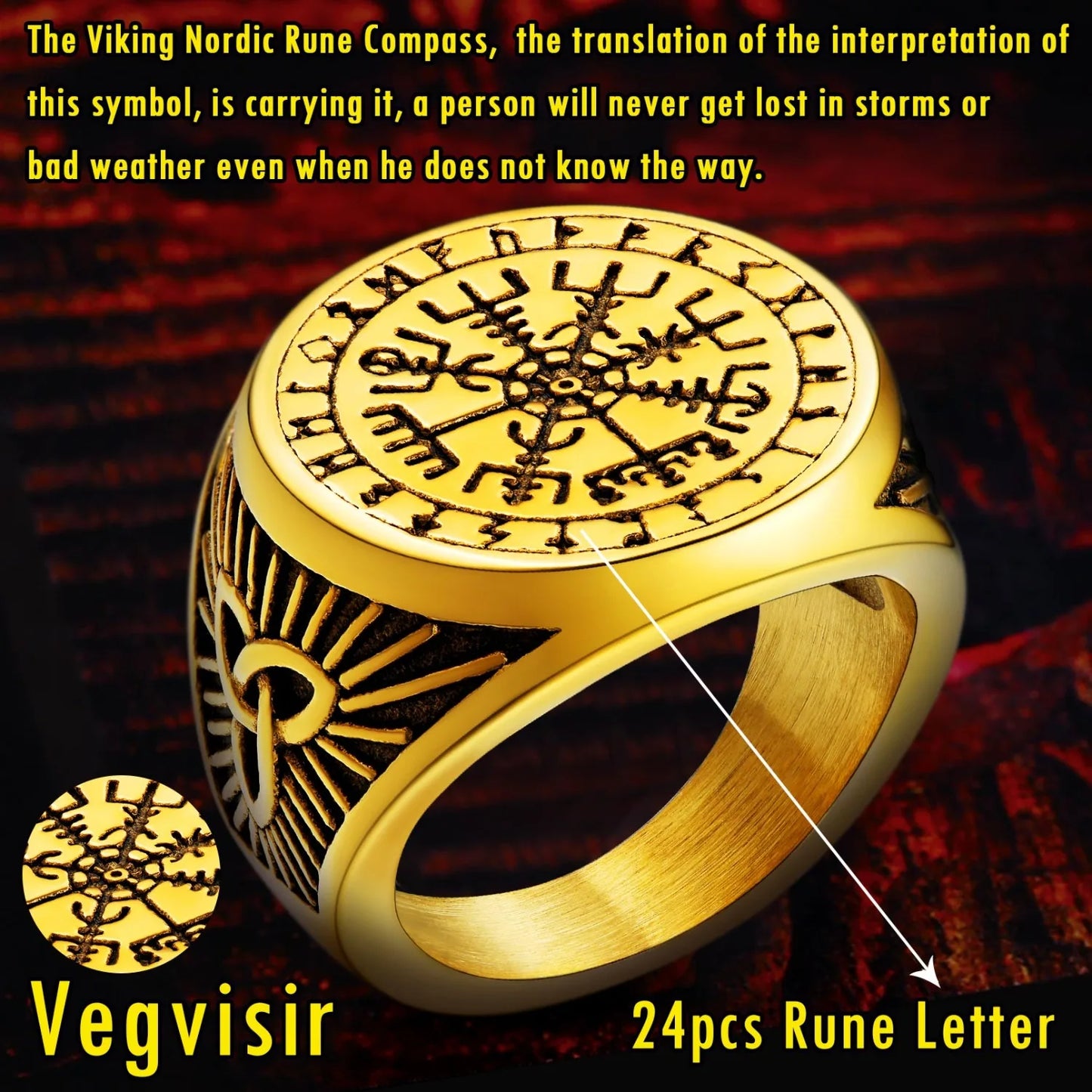 Norse Ring Men Signet s Viking Jewellery Runic Compass Vegvisir Thumb