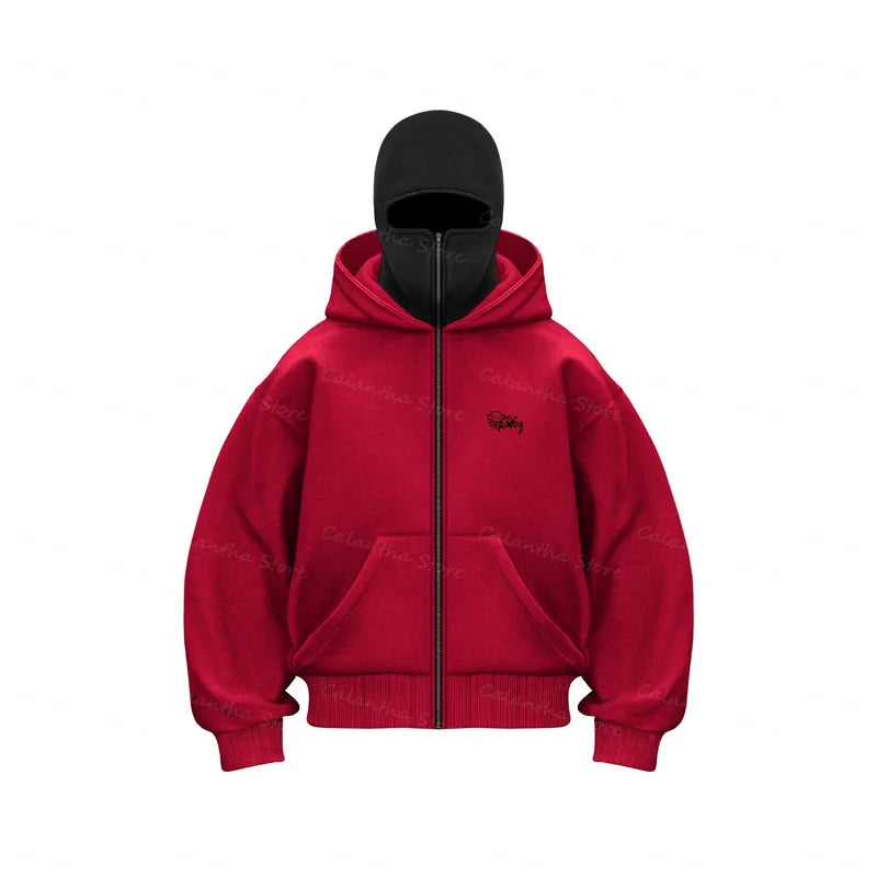 Men's Balaclava Zip Hoodie Winter Warm Casual Sweatshirt with Hooded