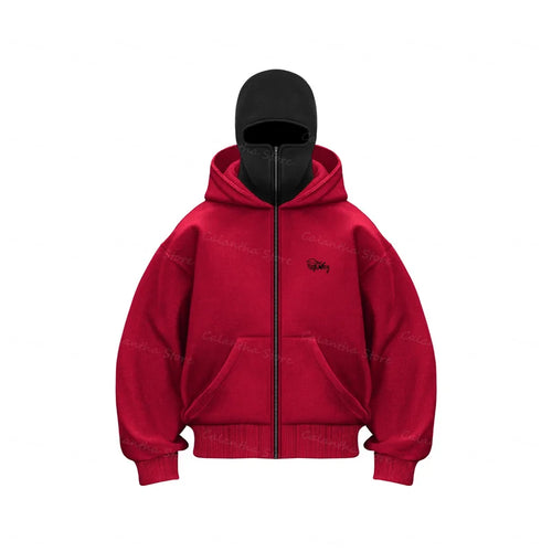 Men's Balaclava Zip Hoodie Winter Warm Casual Sweatshirt with Hooded