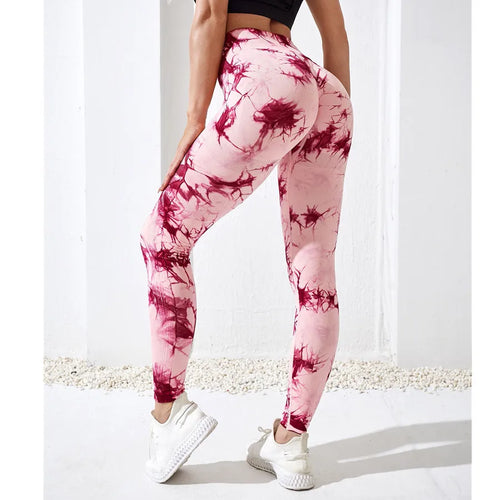 QK S-L Women Dye Seamless Yoga Pants High Waist Leggings Scrunch Gym