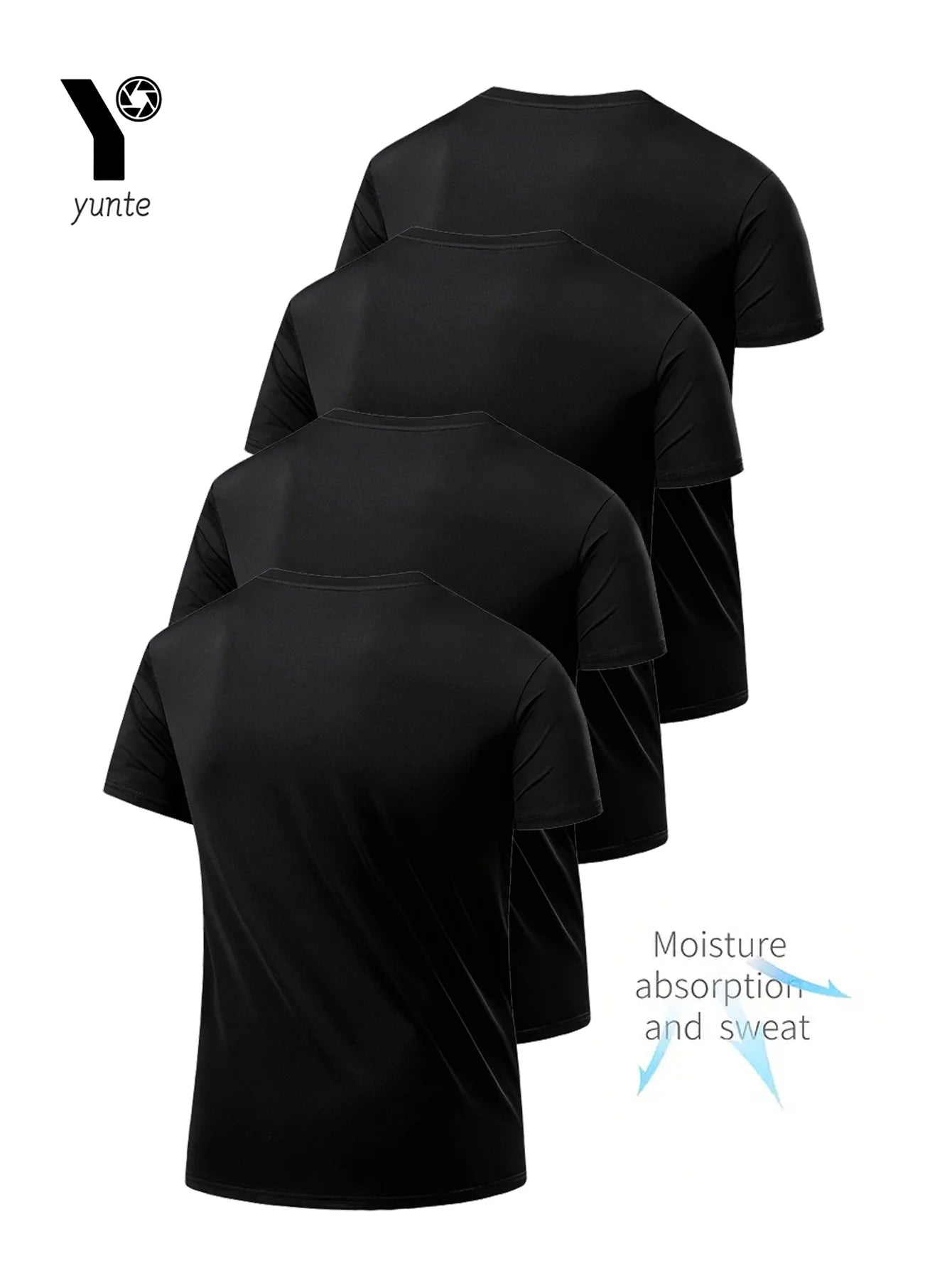 Round Neck T-Shirt 4-Pack Black Ultra-Light Men's Quick Drying