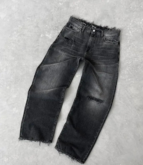 Baggy Jeans for Men Y2k Hip Hop Distressed Retro Black Pants