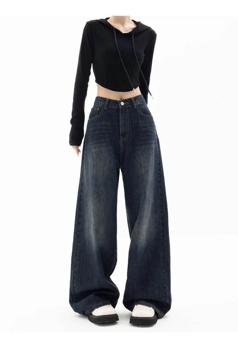 Retro Street Style Wide Leg Pants Niche Design Floor Length Pants High