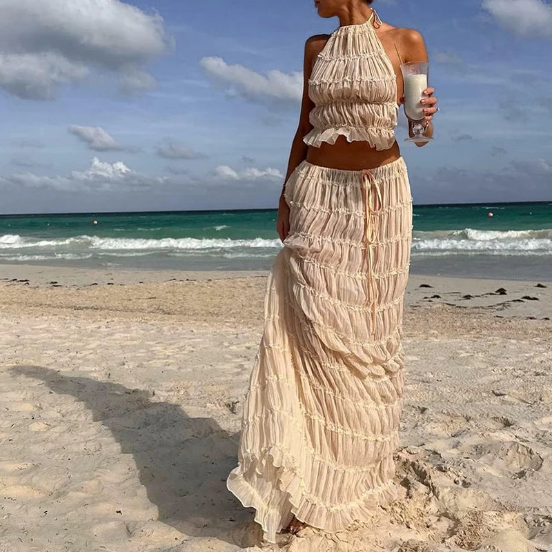 Women Boho Sexy Backless Matching Suit 2 Piece Beach Holiday Outfits