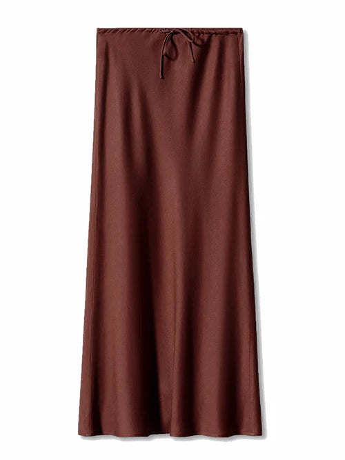 Streamgirl A Line Long Satin Skirts For Women Black 2024 Elegant High