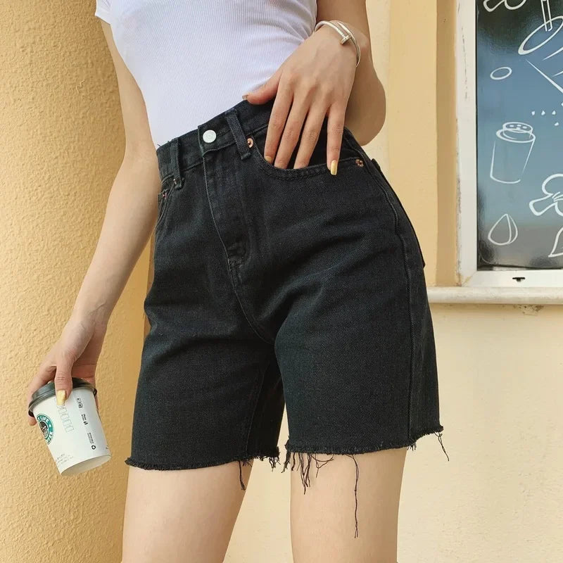 Women High Waist Wide Leg Denim Shorts Tassel 2024 Summer Fashion