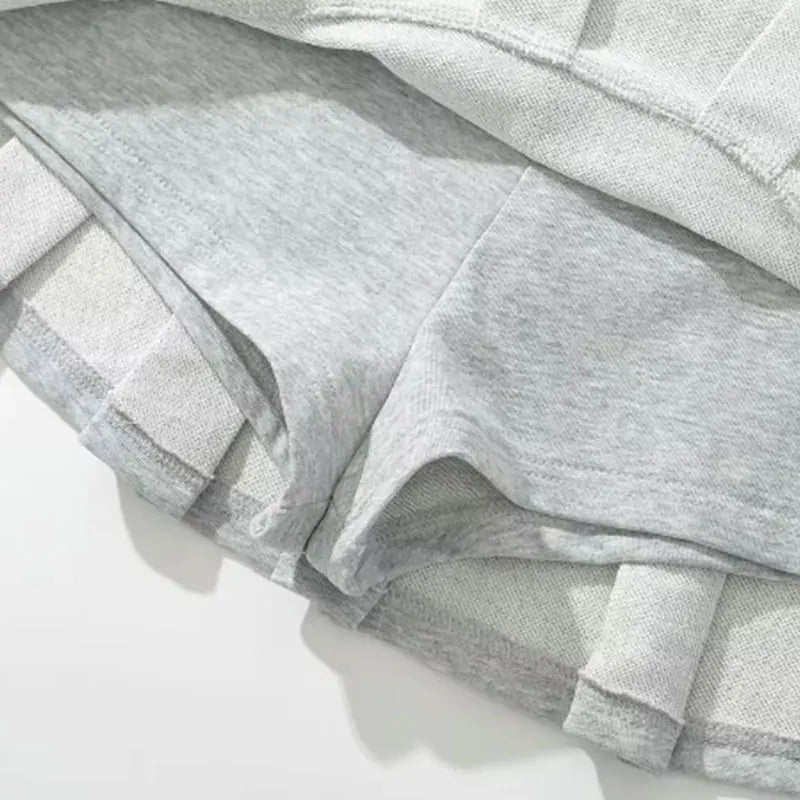 Mooyufon Fabric Y2K Mini Skirt Women Low Waist Wide Pleat Light Grey