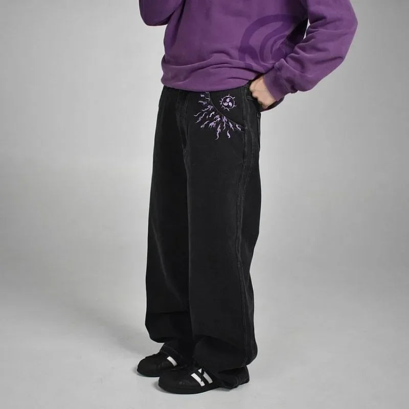 Y2K men jeans Harajuku Baggy vintage Anime patterns goth Hip Hop