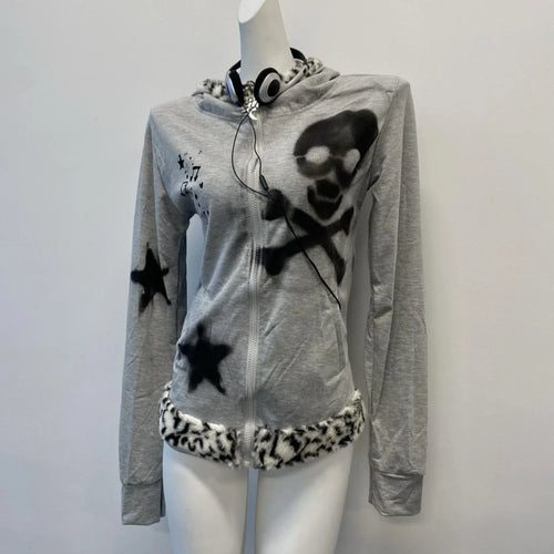 Vintage Sweatshirts 2024 Women's Clothes White Print Tunic Hooded Y2k