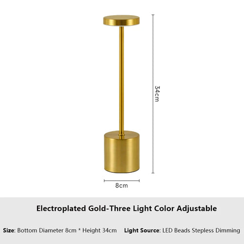 USB Rechargeable LED Table Lamp Touch Switch Three Colors Metal Desk