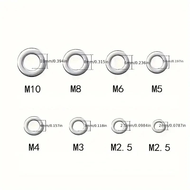 360/580pcs 304 Stainless Steel Flat Washers Set, Perfect For Home