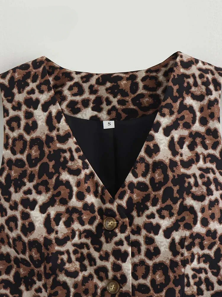 Women's Vest 2024 Fashion Leopard Summer V-Neck Single-breasted Vest