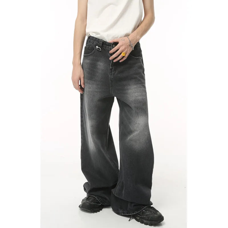 Retro Men's Denim Pants Y2K High Street Wide Leg Loose Denim Pants