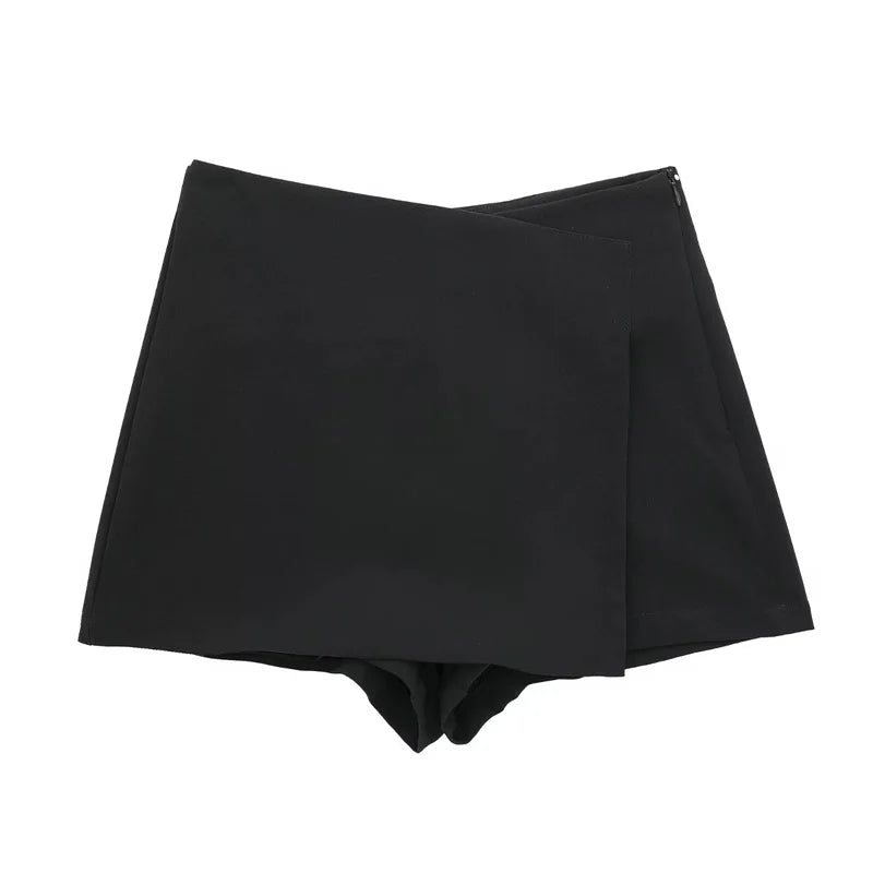 TRAF 2024 Asymmetric Skort For Women Black High Waist Mini Skirt