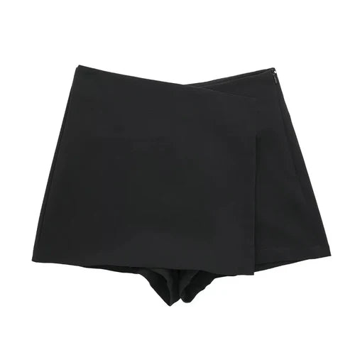 TRAF 2024 Asymmetric Skort For Women Black High Waist Mini Skirt