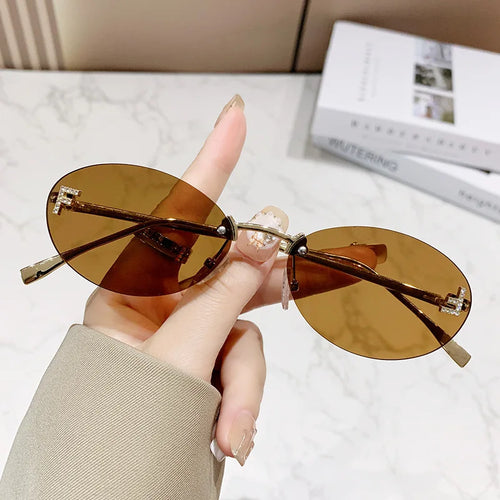Elegant Diamond Oval Sunglasses Male Letter "F" Rimless Sunglasses