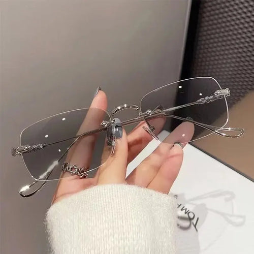 Photochromic Anti-blue Glasses Frameless Temperament Flat Lens Burst