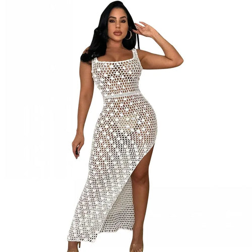 New Sexy S - XXL Fringe Sequin Knitted Crochet Tunic Beach Cover Up