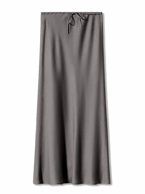 Streamgirl A Line Long Satin Skirts For Women Black 2024 Elegant High