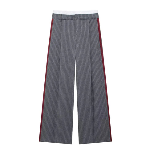 Tangada 2024 Autumn Winter Women Striped Wide Leg Pants Trousers High