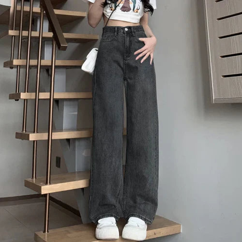 Woman Vintage Wide Leg Jeans Girls High Waist Pants Female Fashion