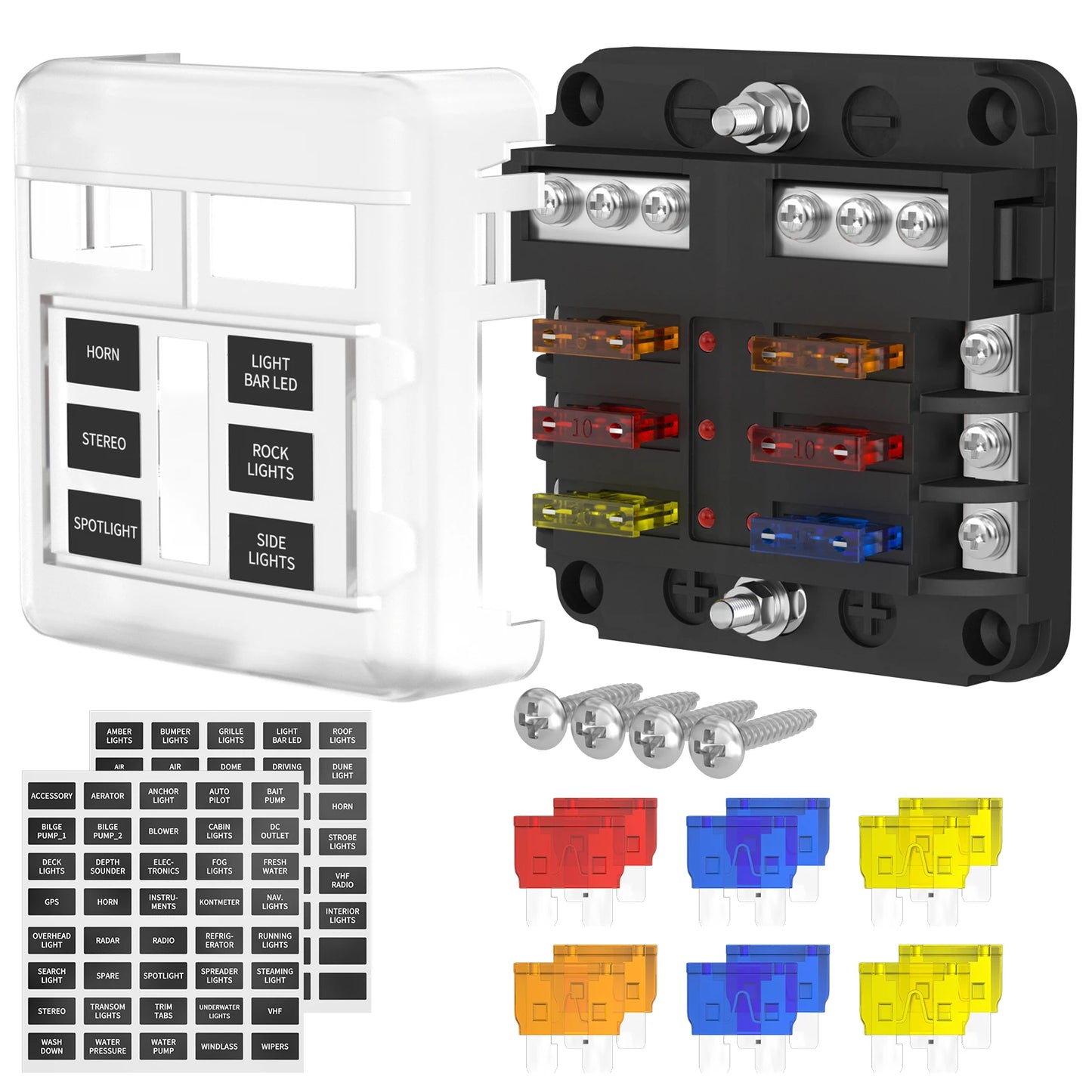 12V 6-Way Blade Fuse Block with LED Indicator Waterproof Protection