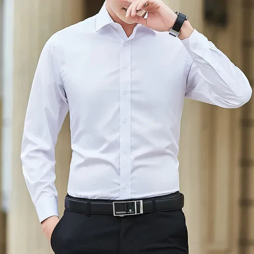 New Plus Size 6XL 7XL 8XL Men Solid Color Business Shirt Fashion