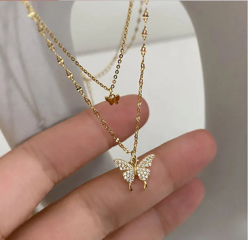 Punk Butterfly Pendant Necklace Women Y2K Crystal Light Luxury Egirl