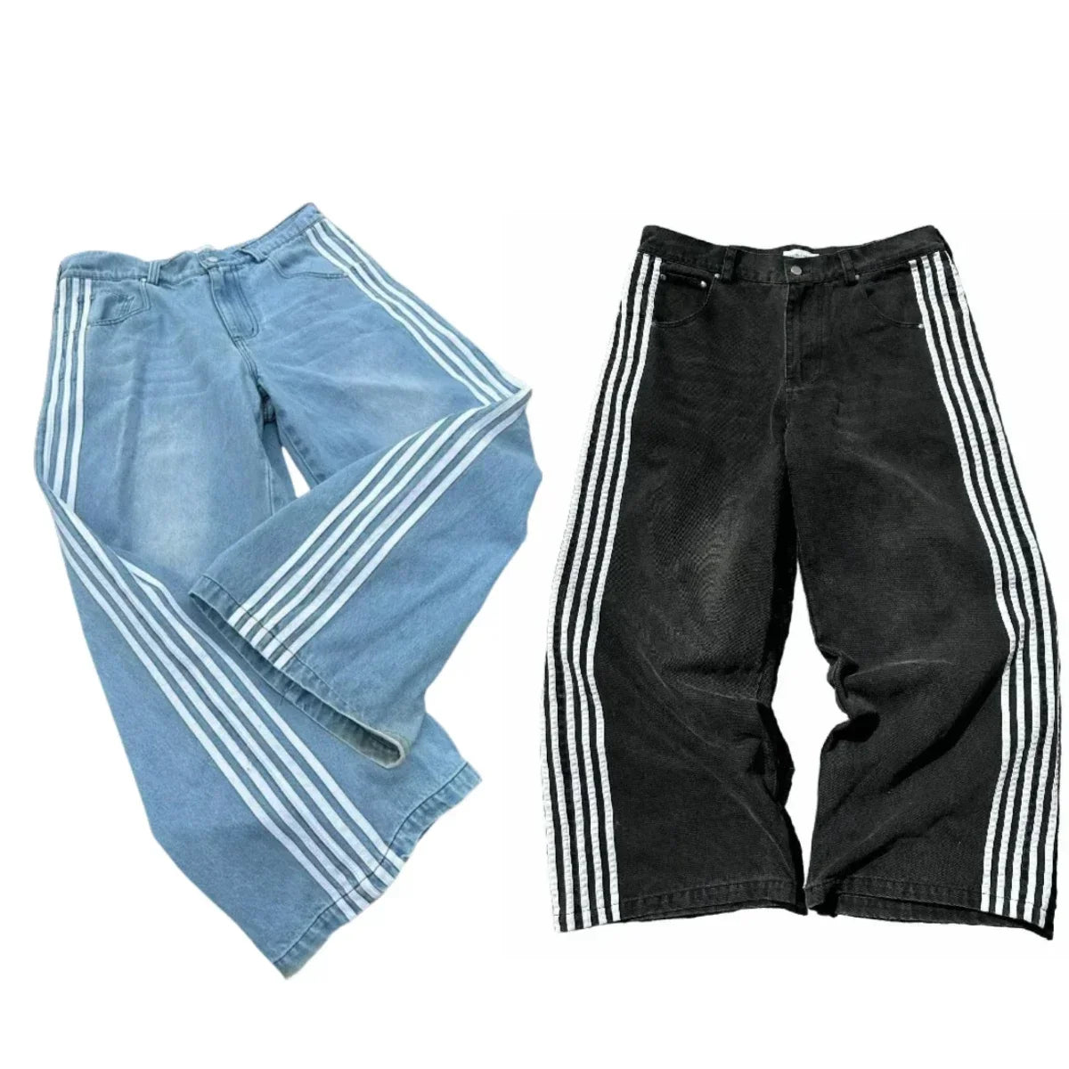Harajuku Retro Hip Hop Mens Jeans Y2k Black Striped Baggy Jeans Gothic
