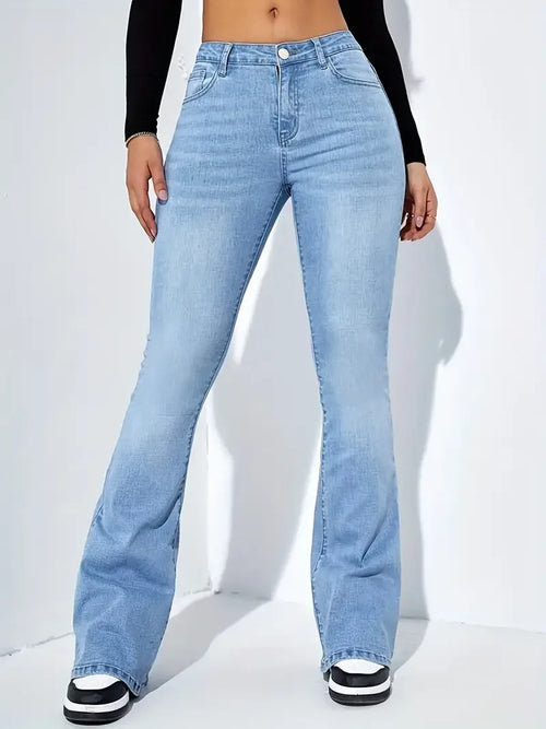 Women Flare Stretch Moustache Jeans Fashion Skinny Bell Bottom High