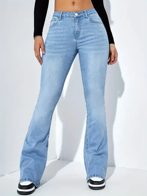Women Flare Stretch Moustache Jeans Fashion Skinny Bell Bottom High