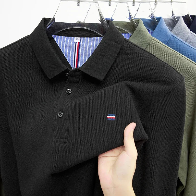 New Men's Casual and Fashionable Embroidered Long Sleeved Polo Shirt