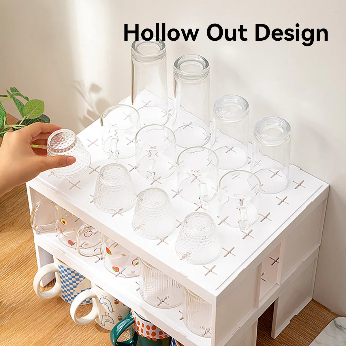 WORTHBUY Cabinet Water Cup Storage Rack Stackable Cup Holder Large