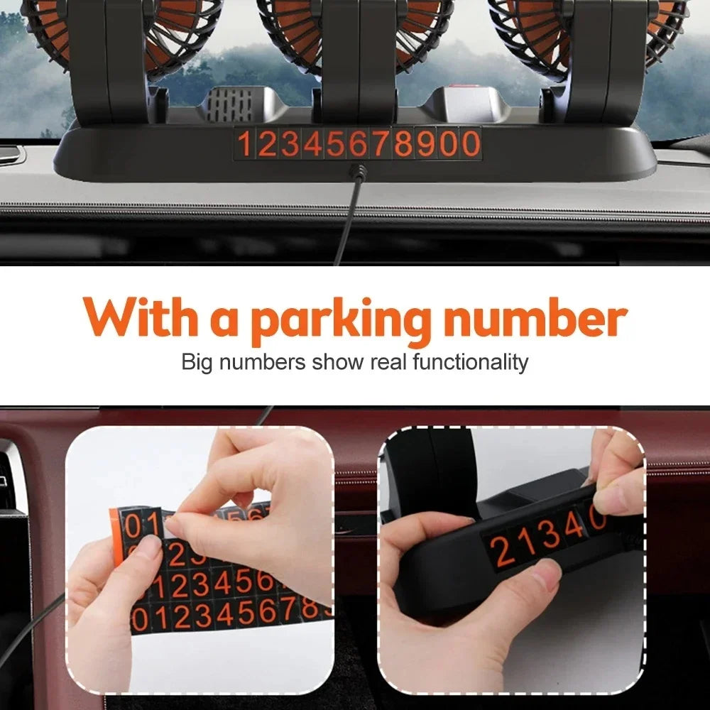 Car Fan 360° Adjustable 3 Head Air Fan Automotive Electric Fan