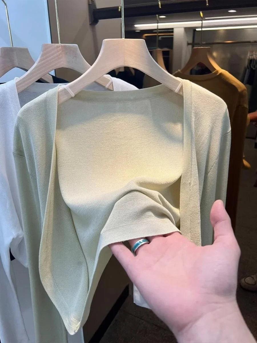 Short Ice Silk Knitted Sun Protection Cardigan Women's Thin Summer