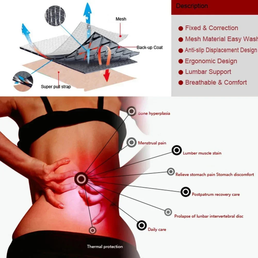 Adjustable Tourmaline Self Heating Magnetic Therapy Back Waist Support