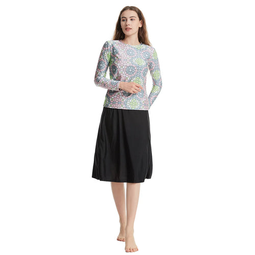 Elegant Islamic Women Swimsuits Long Sleeved Bodysuits+skirt+hat 3pcs