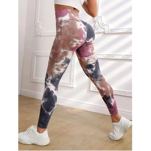 QK S-L Women Dye Seamless Yoga Pants High Waist Leggings Scrunch Gym
