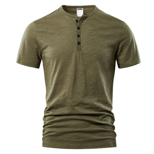 T Shirt Men Casual High Quality Summer Short Sleeve Henry neck Mens T