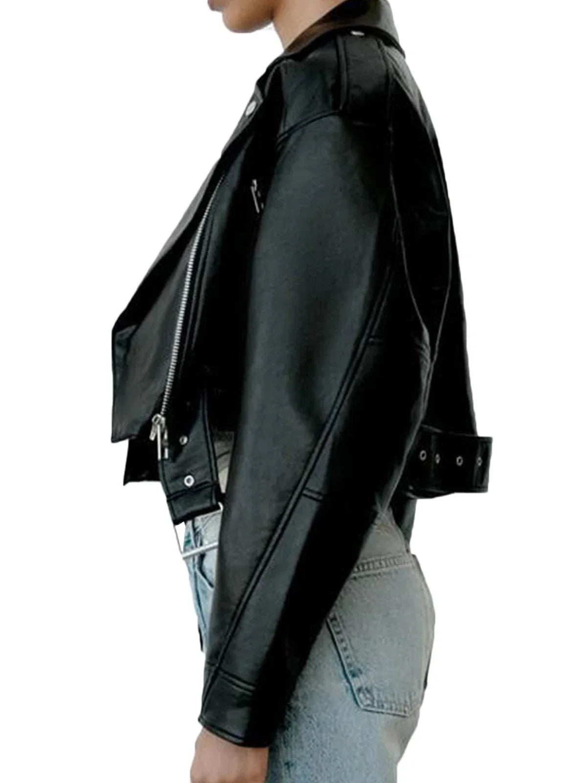 Fitaylor Women Faux PU Leather Jacket Casual Lady Lapel Zipper Short