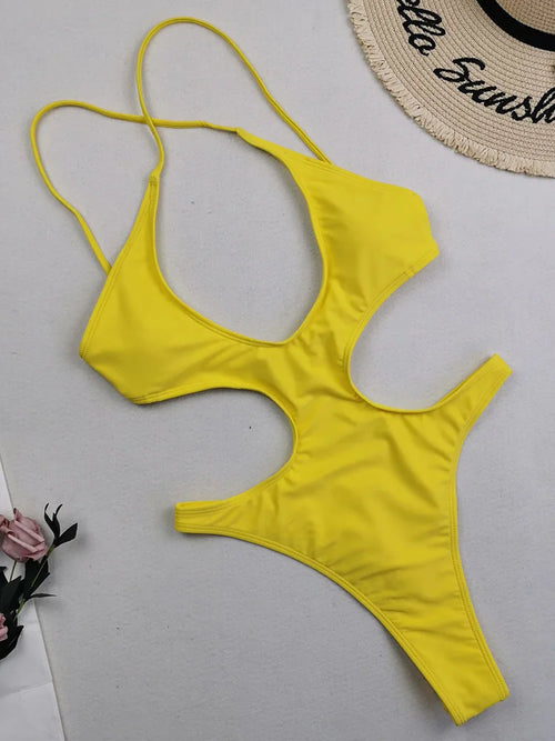 S - 4XL Sexy Halter High Cut Women Swimwear One Piece Swimsuit Female
