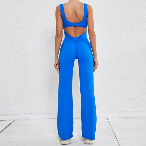 2025 S-XL Pad Women Gym Yoga Set Sports Rompers Deep V Back Fitness